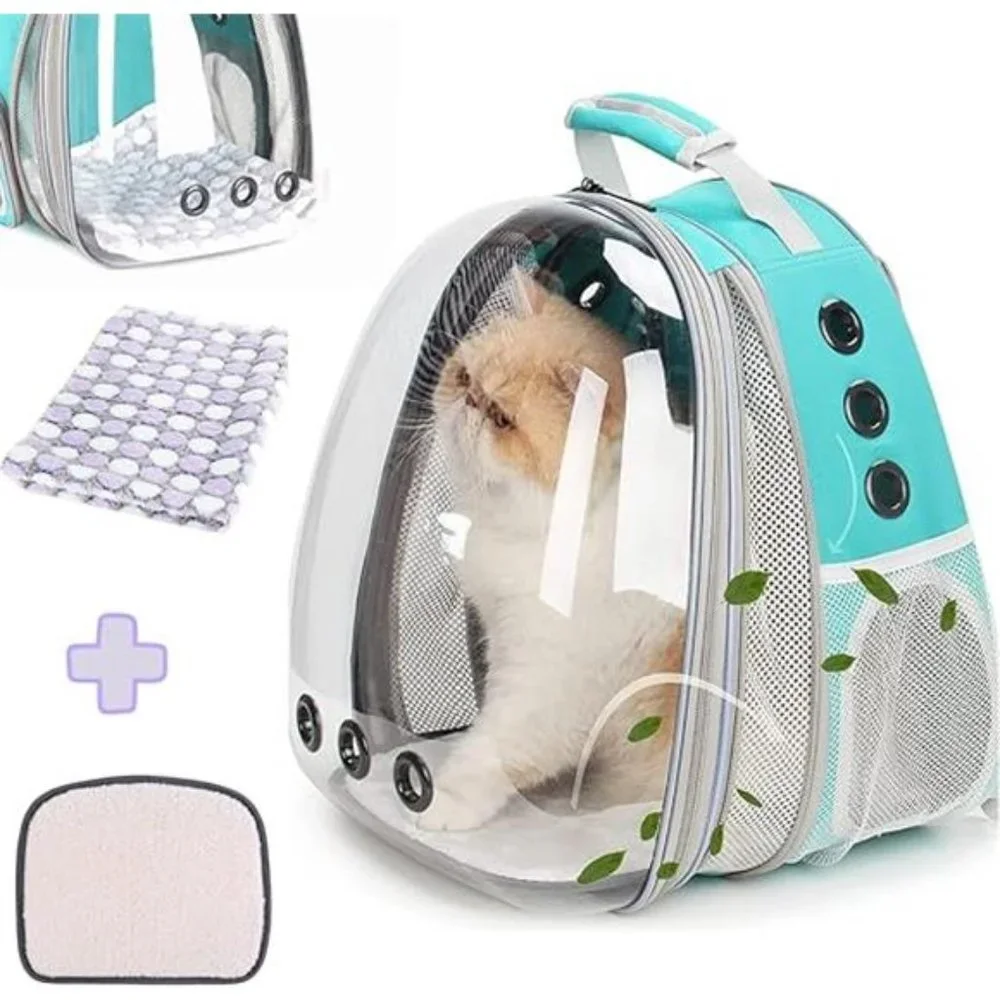 Bubble Expandable Cat Backpack Pet Travel Carrier for Cats and Dogs(Green-Front)